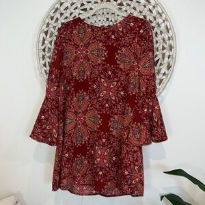 Altar’d State Maroon floral boho bell sleeve dress size small